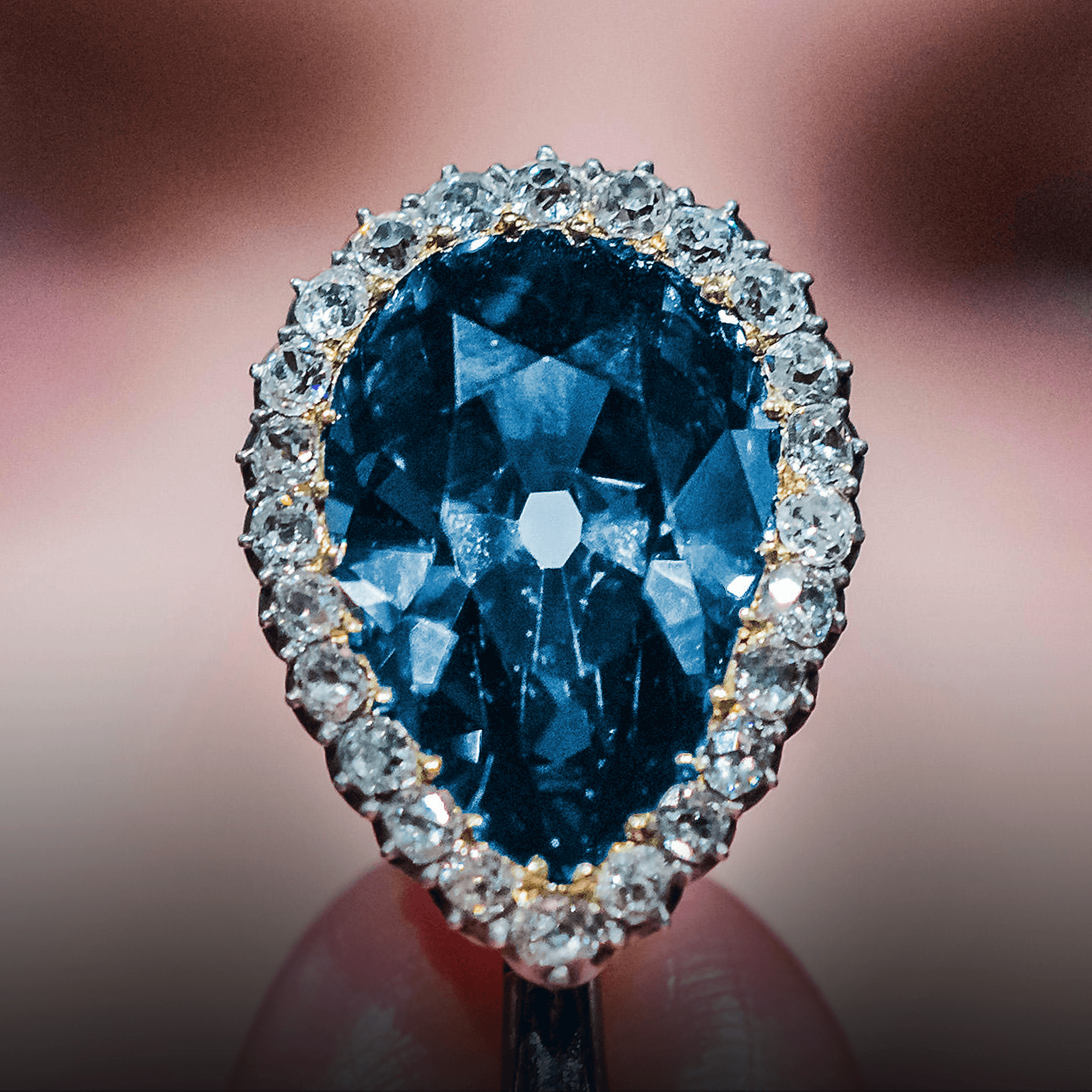 The Farnese Diamond: a 6-carat pear-shaped blue diamond outlined in diamonds