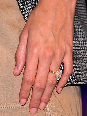 Hailey Bieber's large oval engagement ring