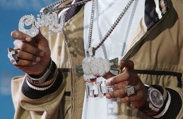 Sparkle and Sound: How Diamond Jewelry Has Endured in Music 3 Platinum diamond name chain spelling "chingy" & "g.i.b" diamond letter chain worn by Chingy at the Billboard Music Awards
