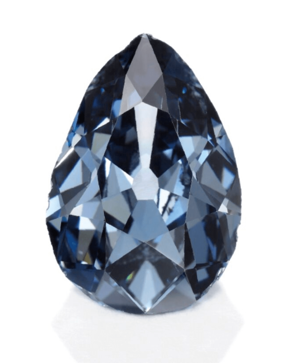The Farnese Blue Diamond - a historic 6.16-carat pear-shaped  Fancy Dark Grey-Blue Diamond (Courtesy of Sotheby's Auction House) 