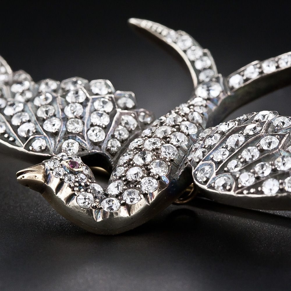Bird Jewelry Victorian Diamond Bird Brooch, $15,750, langantiques.com