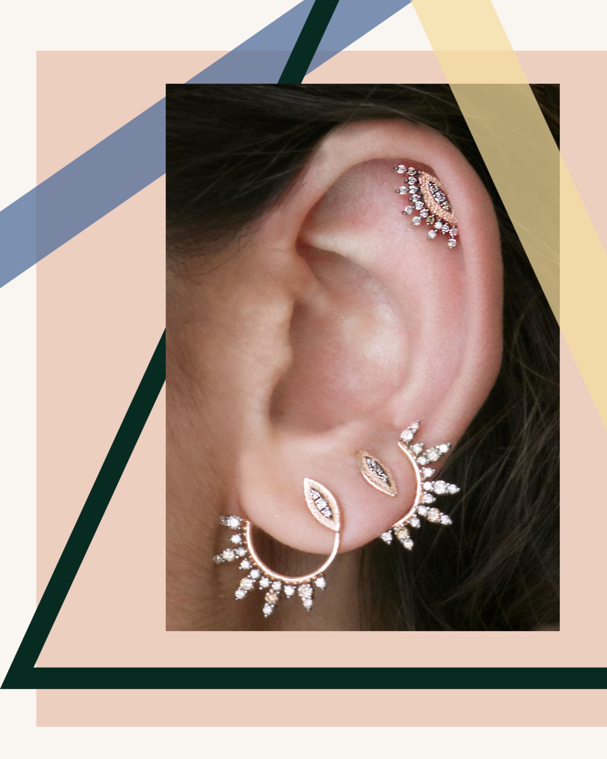 Eye circles diamond stud earrings in rose gold by Kismet by Milka