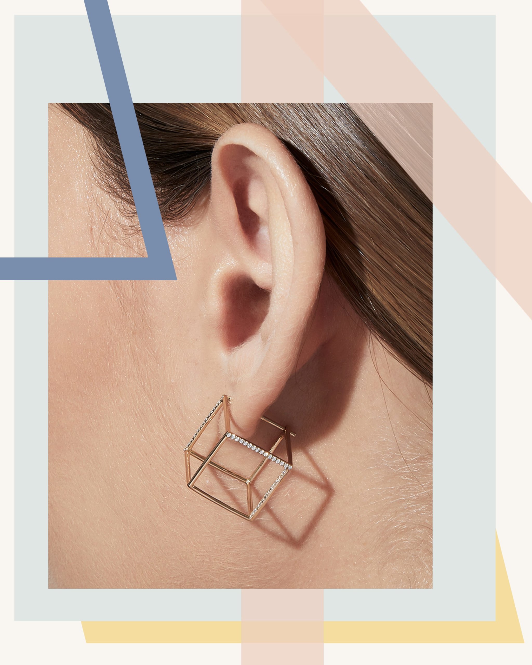 Square diamond earring in gold by Shihara