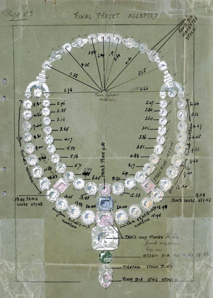 The original drawing of "Ocean's 8" necklace from "Ocean's 8" movie, a Toussaint diamond necklace by Cartier