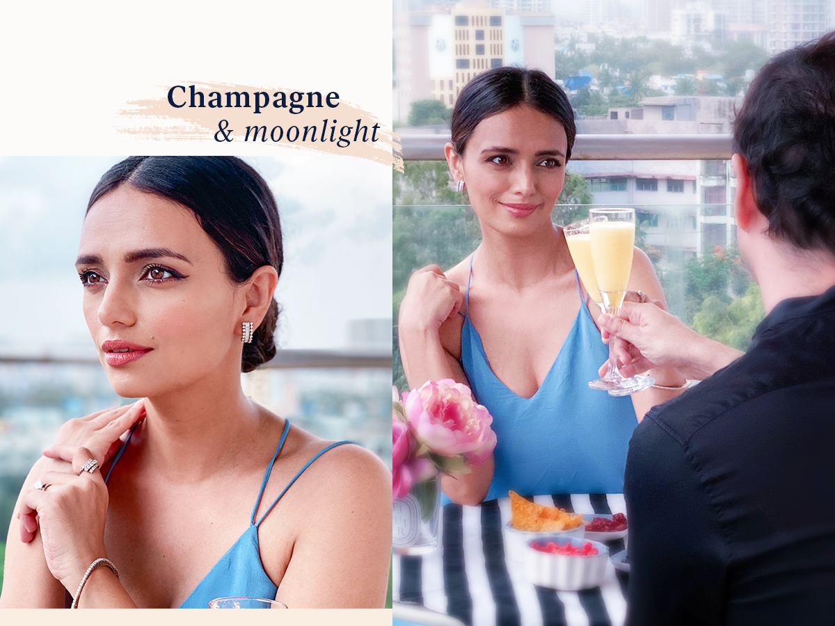 Love, Diamonds & Date Nights With Roshni & Sid 3 Roshni Chopra wearing diamond earrings on her date night