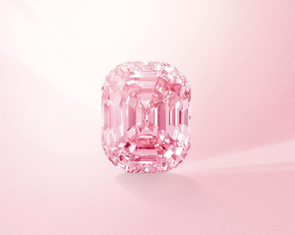 Pink diamond radiance earrings, diamond necklace, diamond drop earrings, diamond brooch, round diamond ring by David Morris
