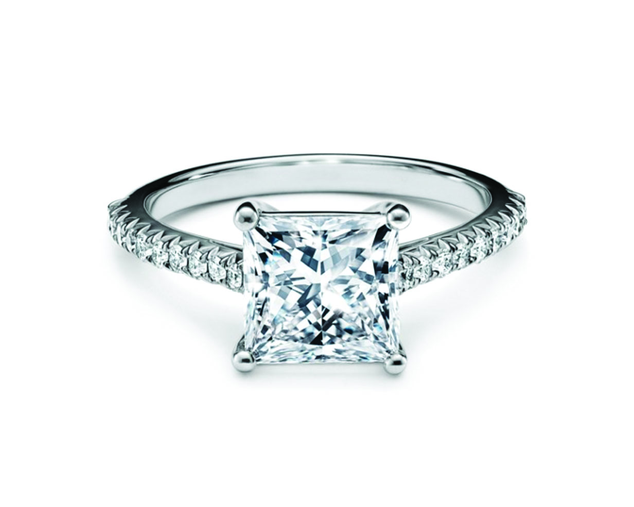 The 5 C's of Diamonds (Yes, 5): How to Select the Perfect Engagement Ring 3 Princess cut diamond engagement ring with a platinum diamond band
