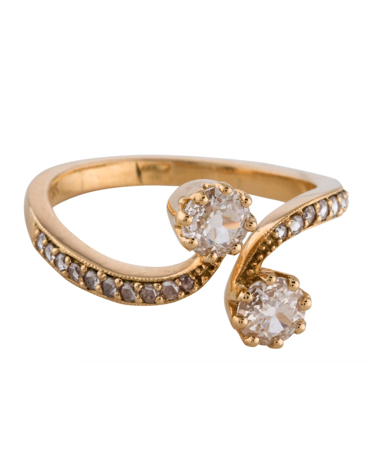 European cut open band diamond ring set in 18k gold