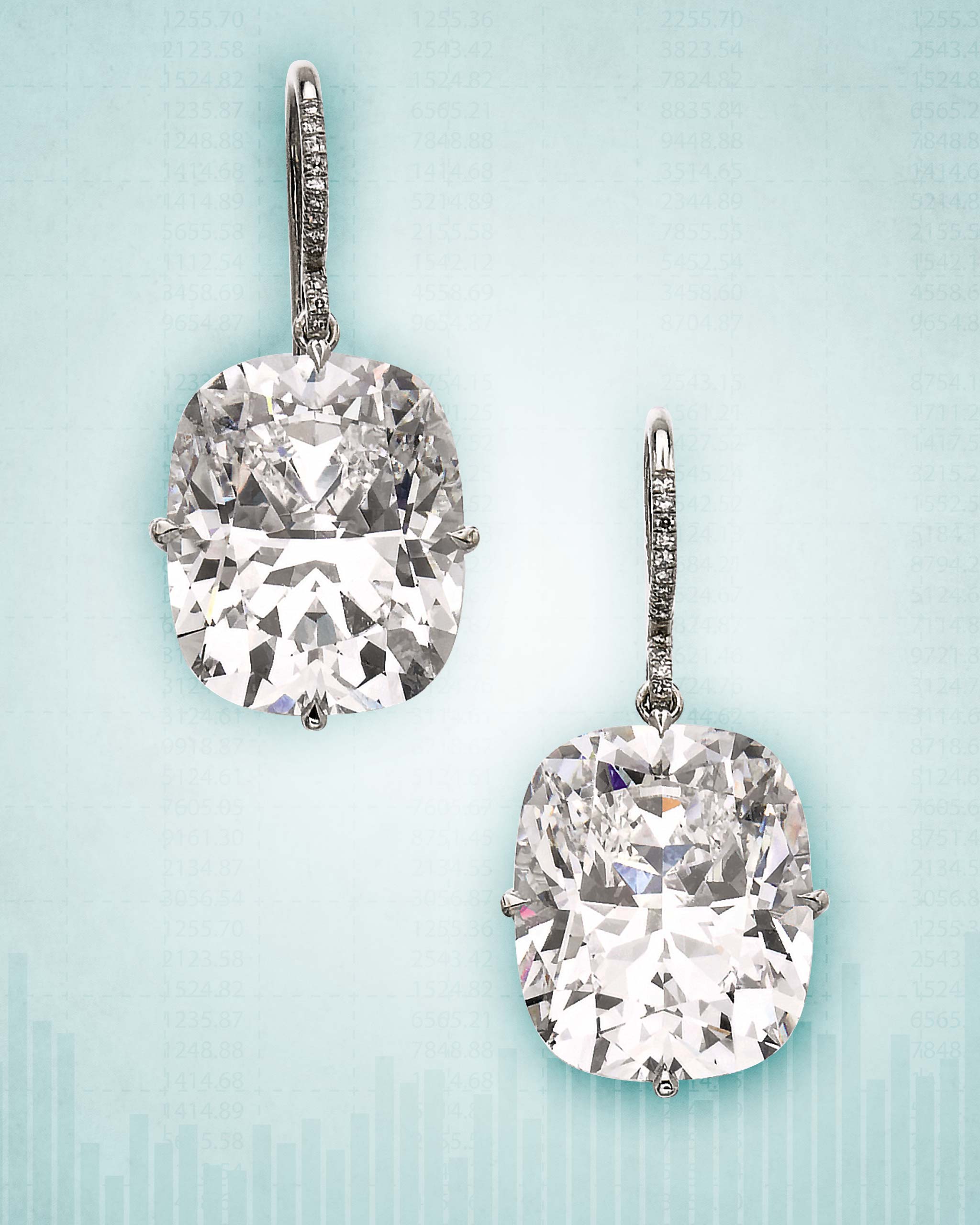 13.5-carat D-color cushion cut diamond earrings sold at the 2020 Sotheby’s jewelry auction 