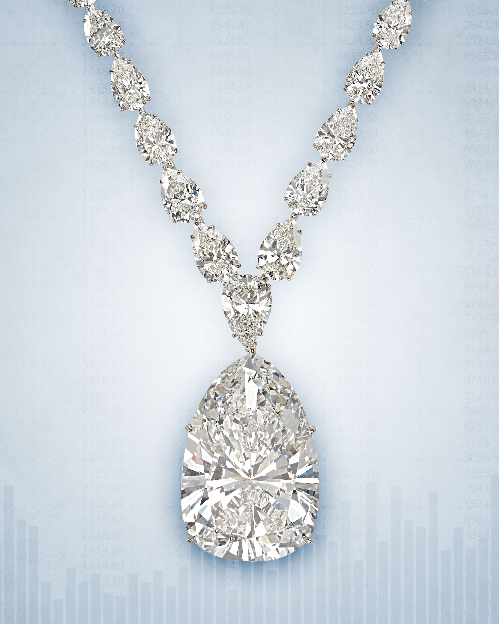 Diamond necklace with a 116-carat pear shaped diamond sold at the 2020 Christie’s jewelry auction in New York