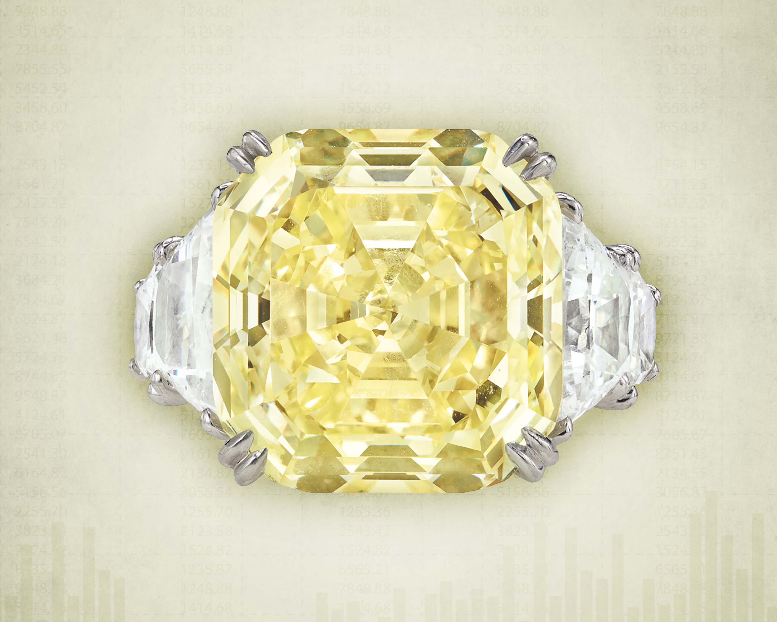 De Beers 16.2-carat fancy intense yellow diamond ring with 2 trapezoid diamonds sold at the 2020 Phillips auction