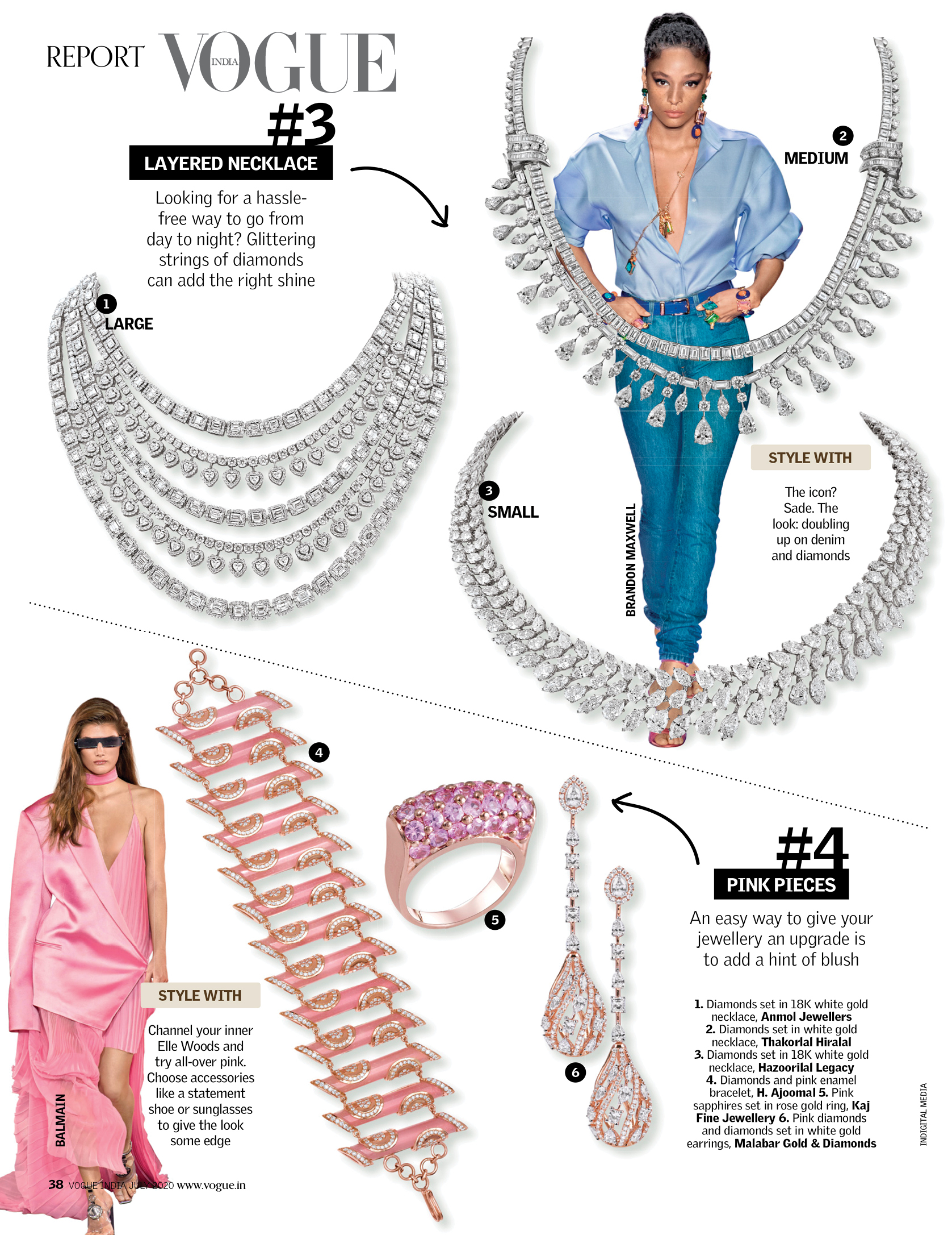 Diamond necklaces, diamond pink enamel bracelet, diamond ring, diamond earrings
