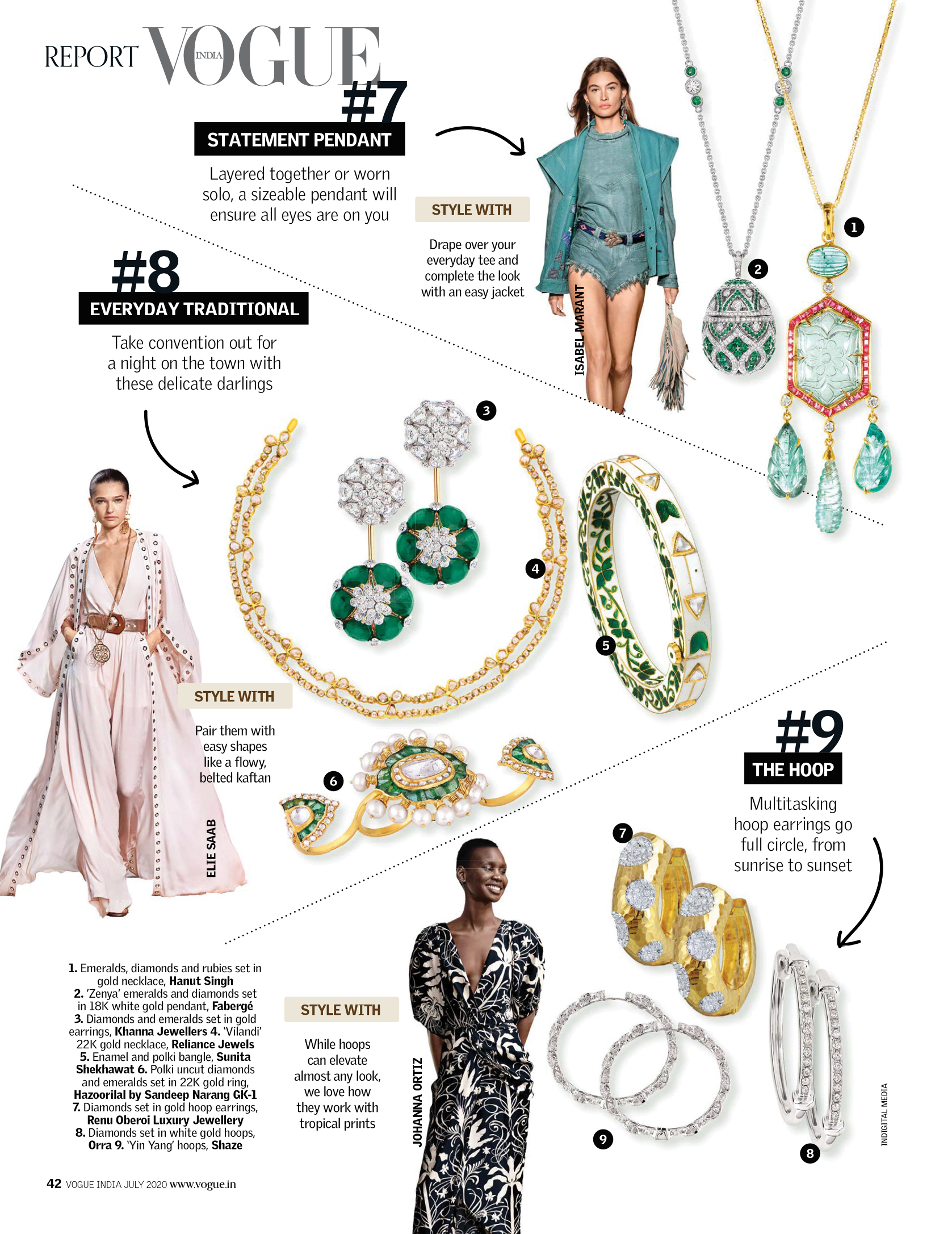 Emerald and Diamonds pendants, Diamond hoop earrings
