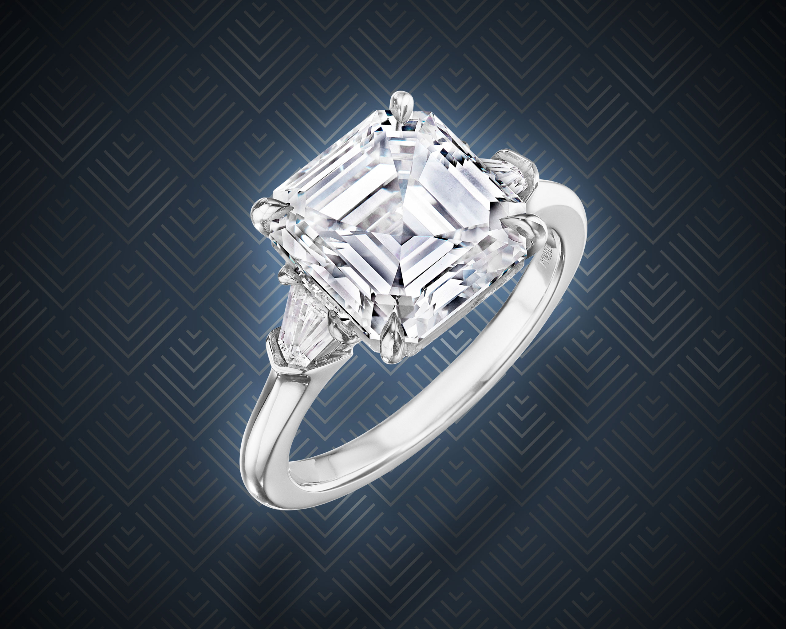Asscher cut diamond Art Deco ring with platinum band from Lauren Addison
