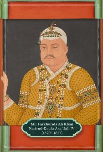 Mir farkhunda ali khan nasirud daula asaf jah iv wearing diamond jewellery