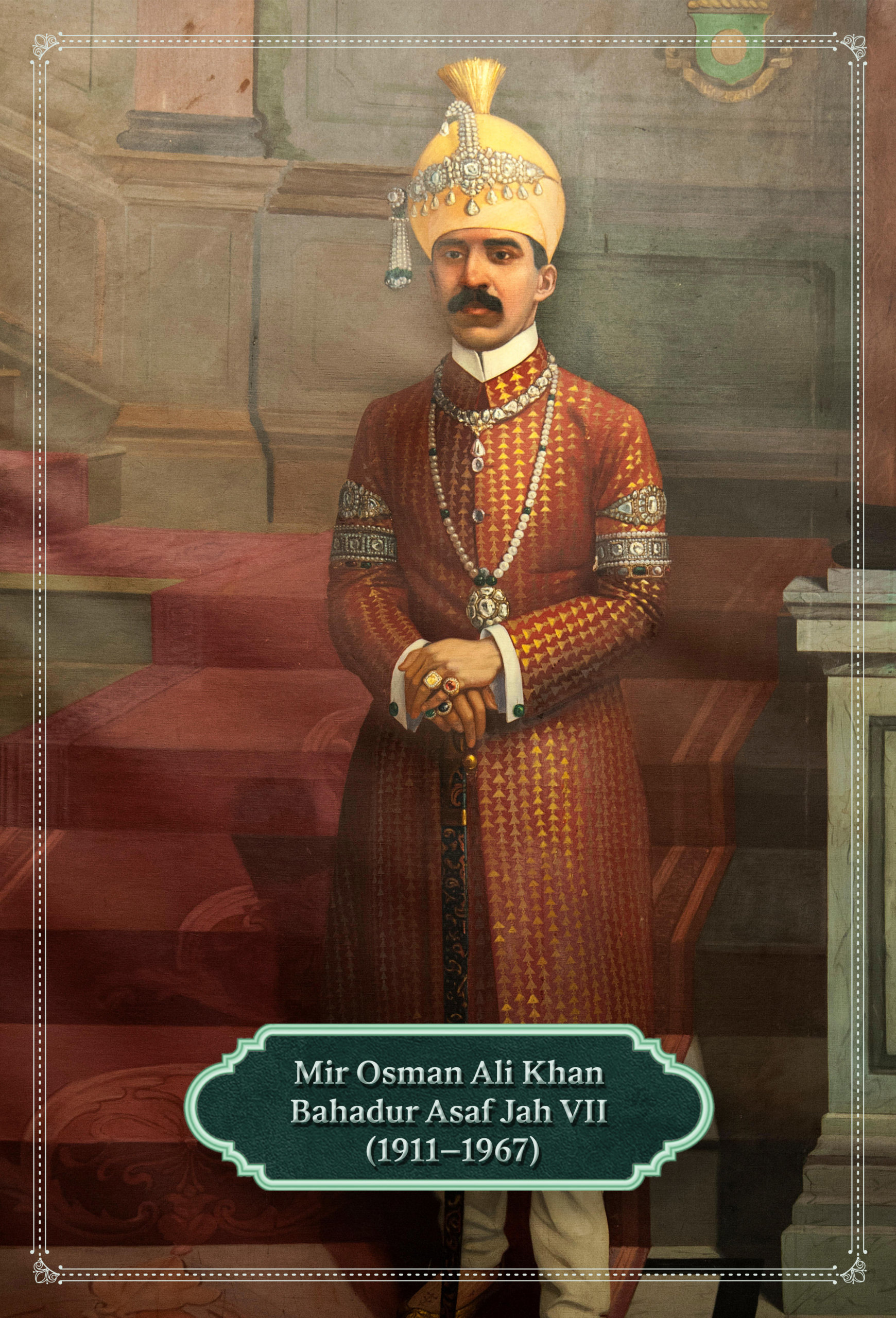 Portraits and Paperweights 23 Mir Osman ali khan bahadur asif jah vii wearing diamond jewellery