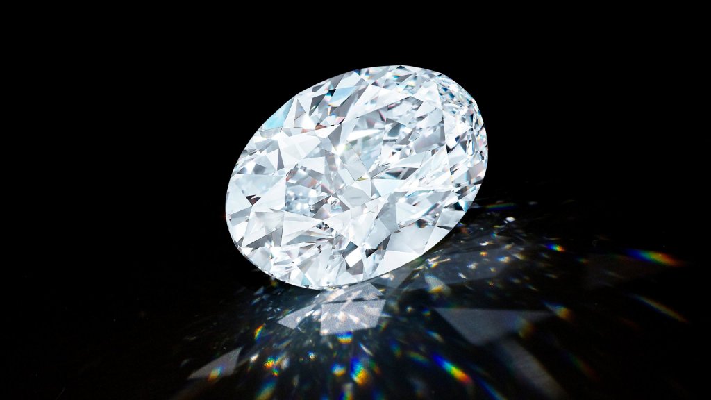 Oval cut 102 carat diamond from the Sotheby's jewelry auction showcasing brilliant diamond facets