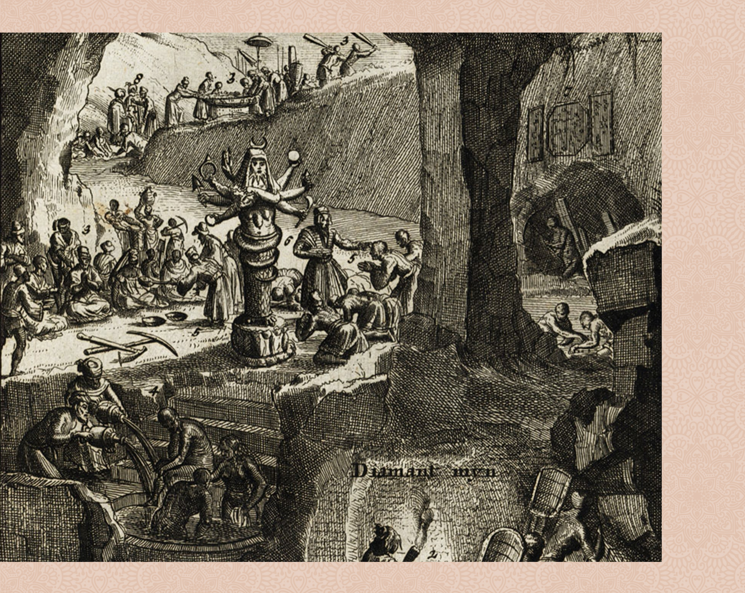 Life at the Court of the King of Golconda, Including the Fabled Diamond Mines - From 'La galerie agreable du monde (etc.),' Published by P. van der Aa, Leyden, c. 1725 