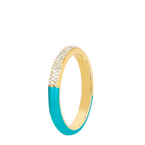 Bague en émail bicolore diamant et turquoise