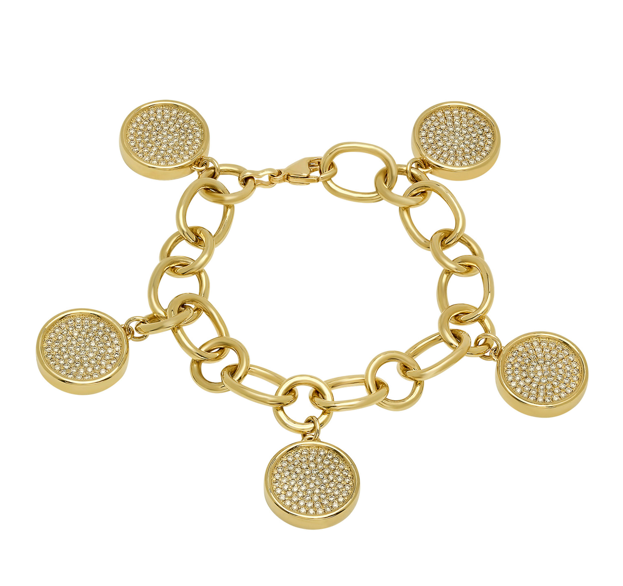 Charm Bracelet with Five Circle Surface Pave Pendants