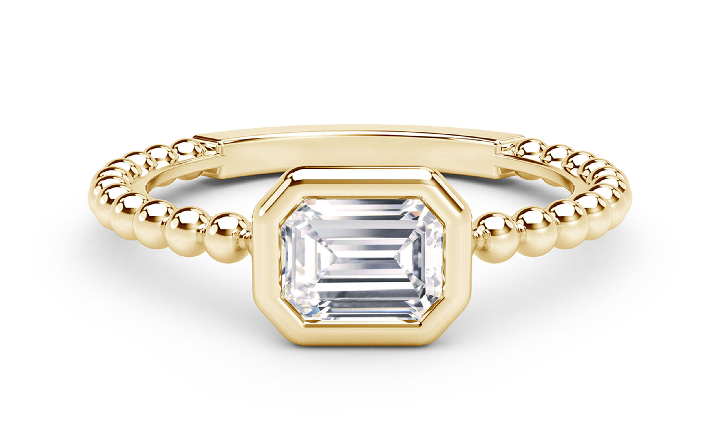 Bague en or jaune 18 carats perlé et  diamant taille émeraude