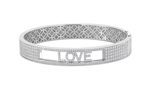 Bracelet à coulisse  avec appelation “LOVE” en or blanc et pavé de diamants de la collection Londres
