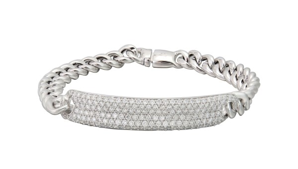 18K White Gold and Pave Diamond Curb Link Bracelet