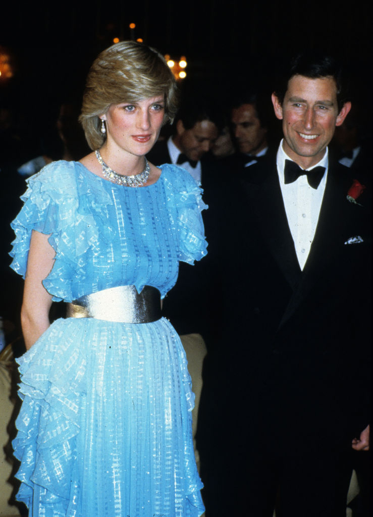 Vintage diamond necklace and pearl drop earrings worn by Princess Diana
