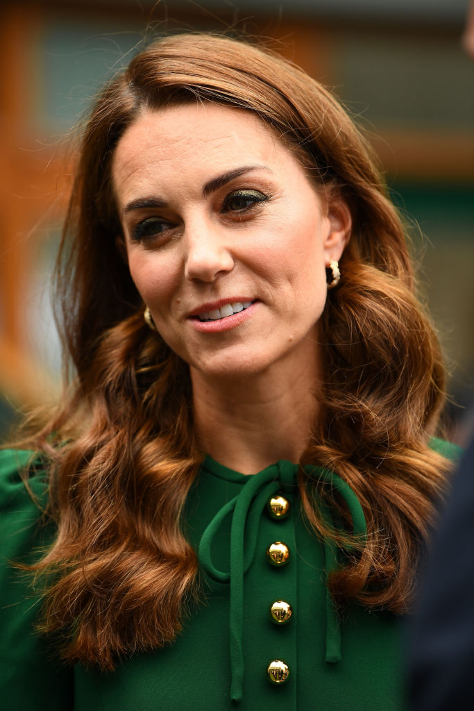 Kate Middleton wearing the diamond Asprey London Oak Leaf Small Hoop Earrings