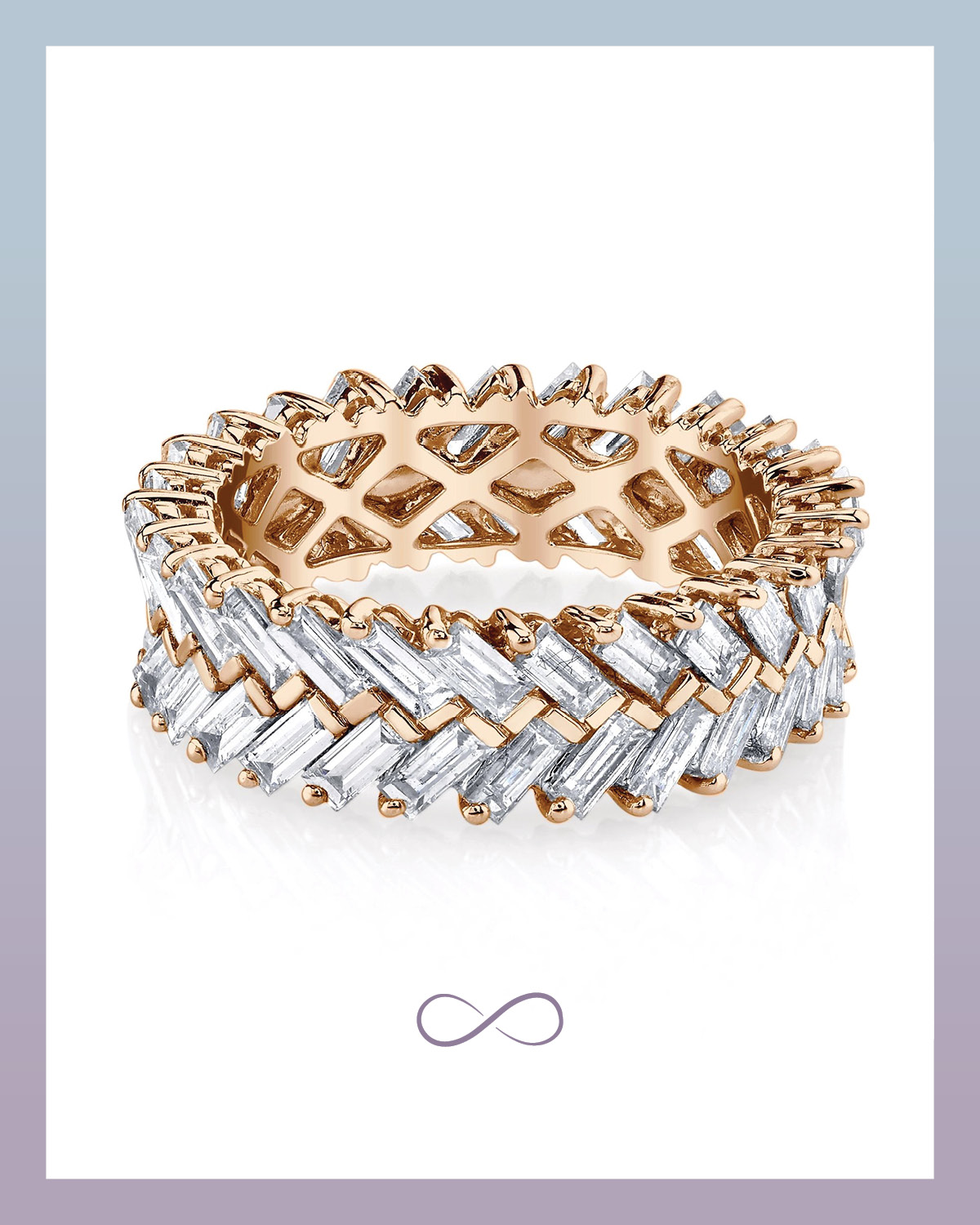 Baguette diamond eternity band in a zipper ring design from Anita Ko set in yellow gold