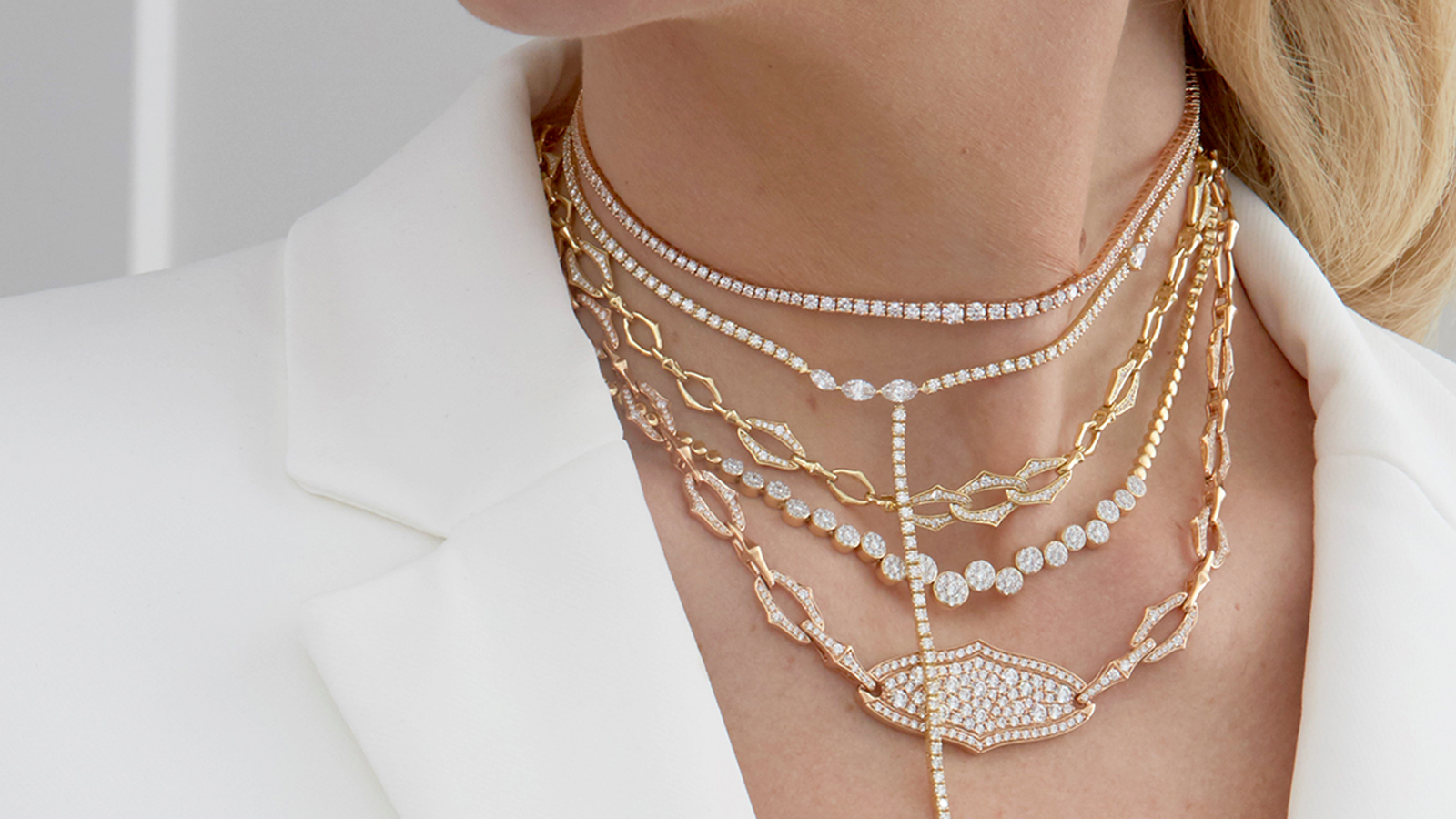 layered necklaces with diamonds