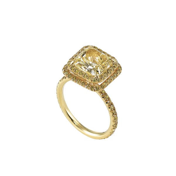 Fancy Yellow Radiant Cut with Pave Set Yellow Diamonds