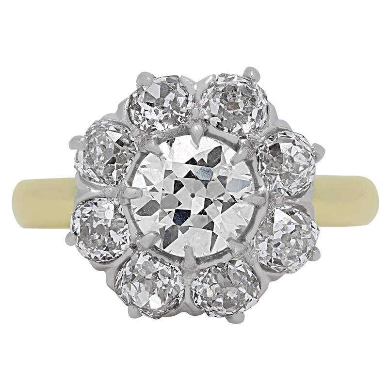 Antique Edwardian Old-Cut Diamond Cluster Ring in 18K Gold