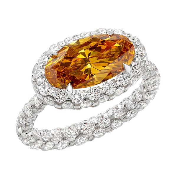 Merveilles Ring with Fancy Deep Yellow-Orange Diamond and White Diamonds