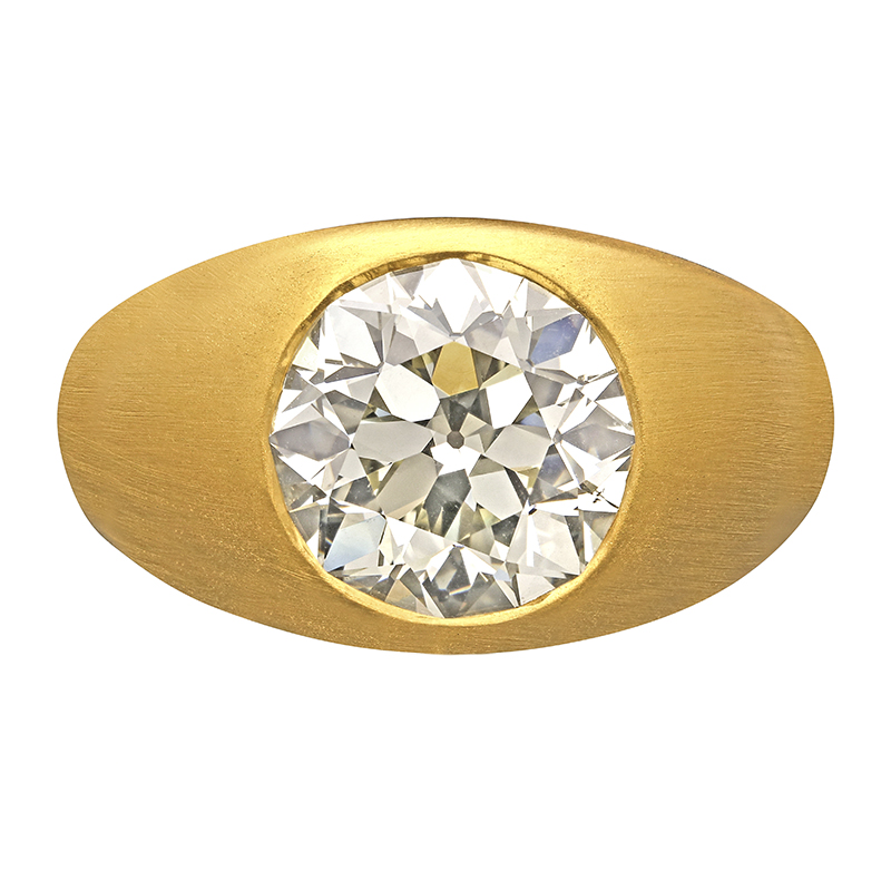 Bague en or jaune 22 carats, sertie de diamants de taille ronde, 5,76 carats