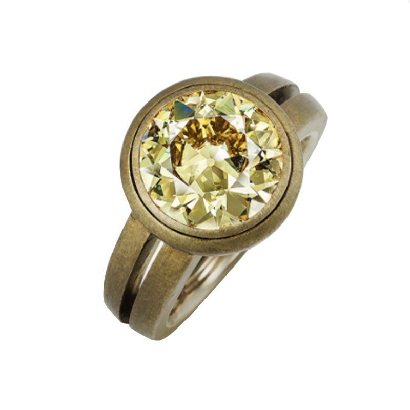 One-of-a-Kind Fancy Yellow Diamond, Brass, White Gold