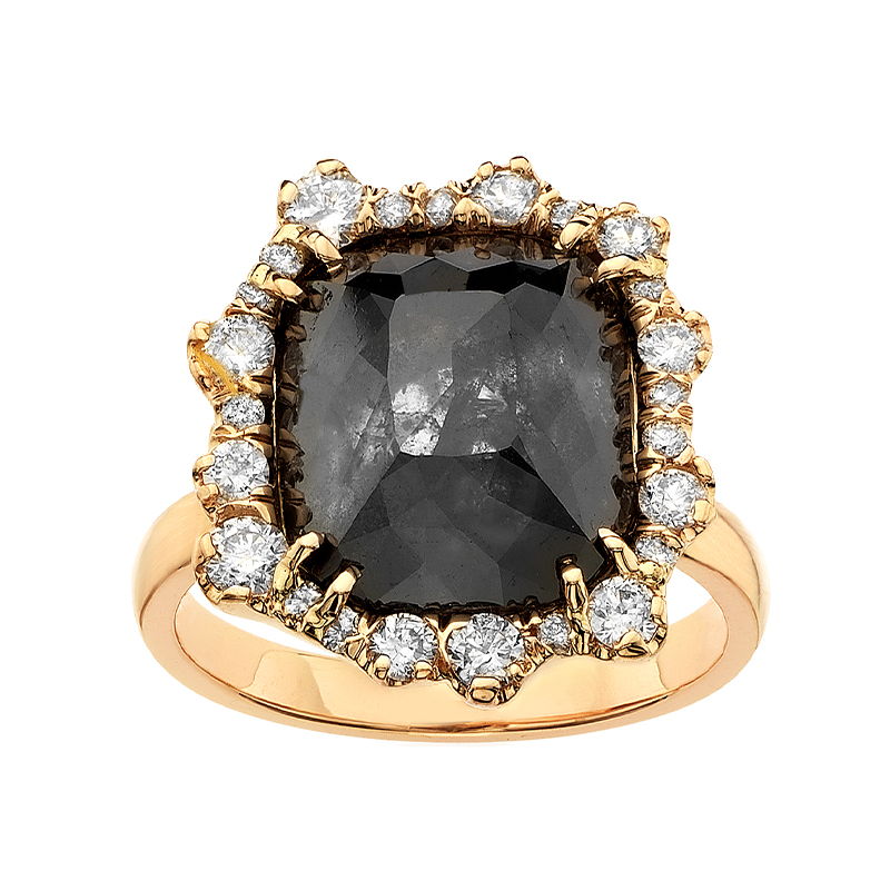 Black Rose Cut Diamond and Irregular Diamond Ring Set in 18k Rose Gold