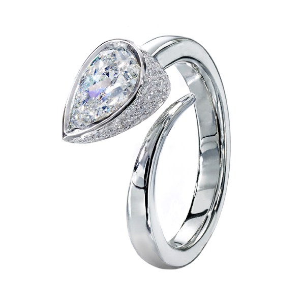 Custom Asymmetric Pear-Shaped Diamond Ring
