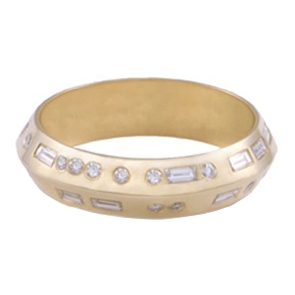 Yellow Gold Morse Code Ring with White Diamonds