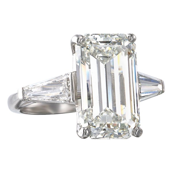 Emerald Cut Diamond Ring with Tapered Baguette Diamonds