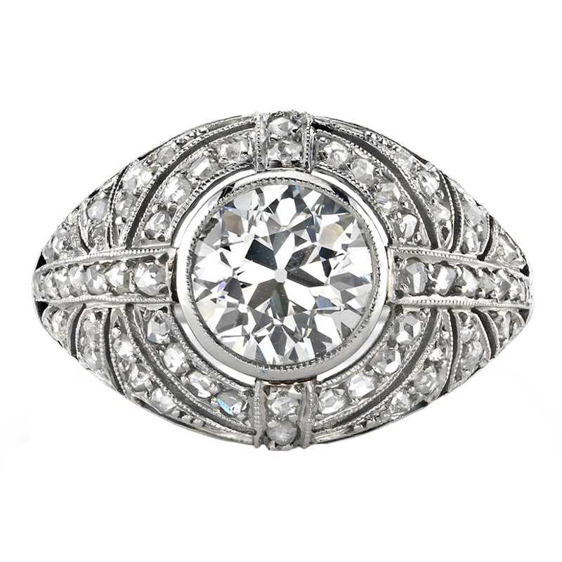 Single Stone Platinum Vintage Ring Circa 1920 Featuring 1.61ct diamond engagement ring 
