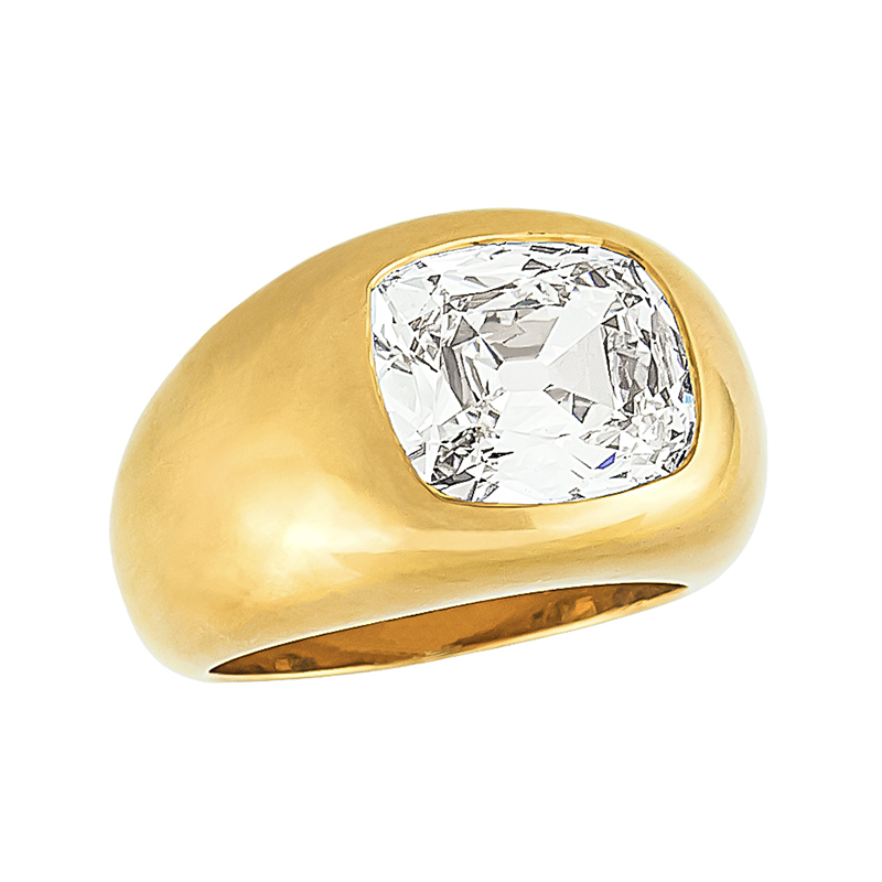 20K French Rose Gold & Cushion Cut Diamond Gypsy Ring