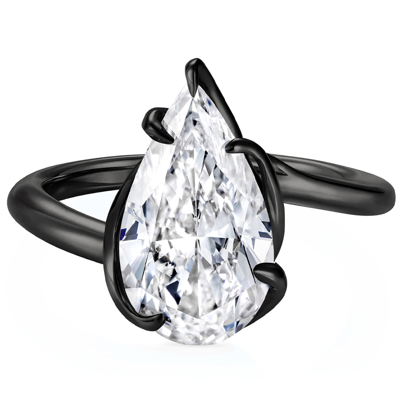 Custom Black Ceramic Rebel Black Ring with Pear Shaped Diamond