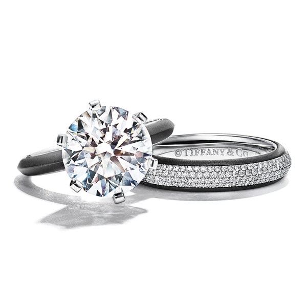 The Tiffany® Setting Engagement Ring in Black Platinum & The Tiffany® Setting Diamond Band Ring in Titanium