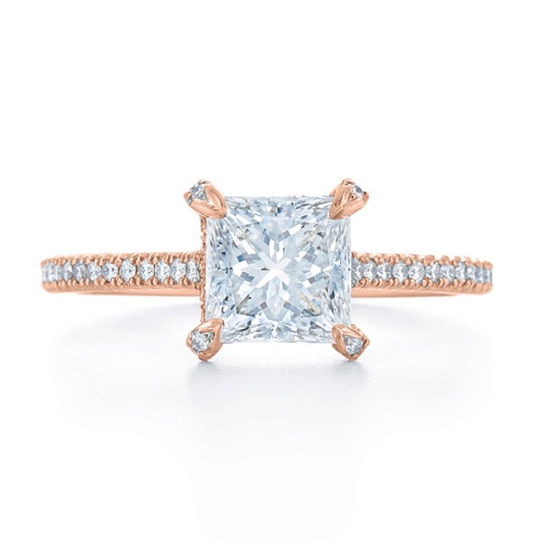 Princess Cut Diamond Engagement Ring with a Thin Pave Diamond Band