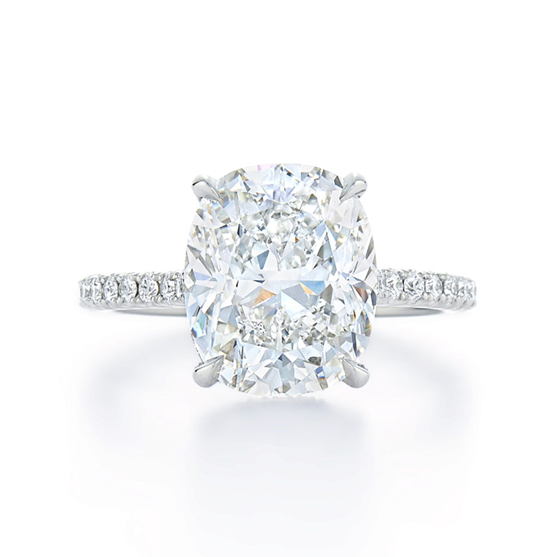 Cushion Cut Diamond Engagement Ring with a Thin Pave Diamond Band