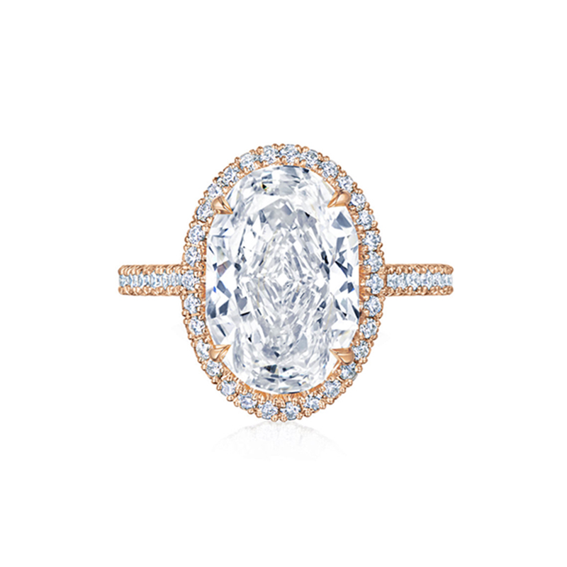 Oval Diamond Engagement Ring with a Thin Pave Diamond Halo