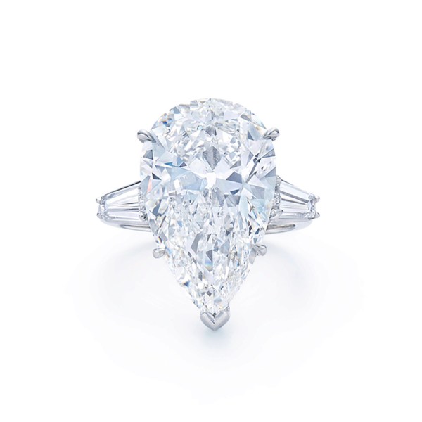 Pear Shape Diamond Engagement Ring with Two Tapered Baguette Side Stones