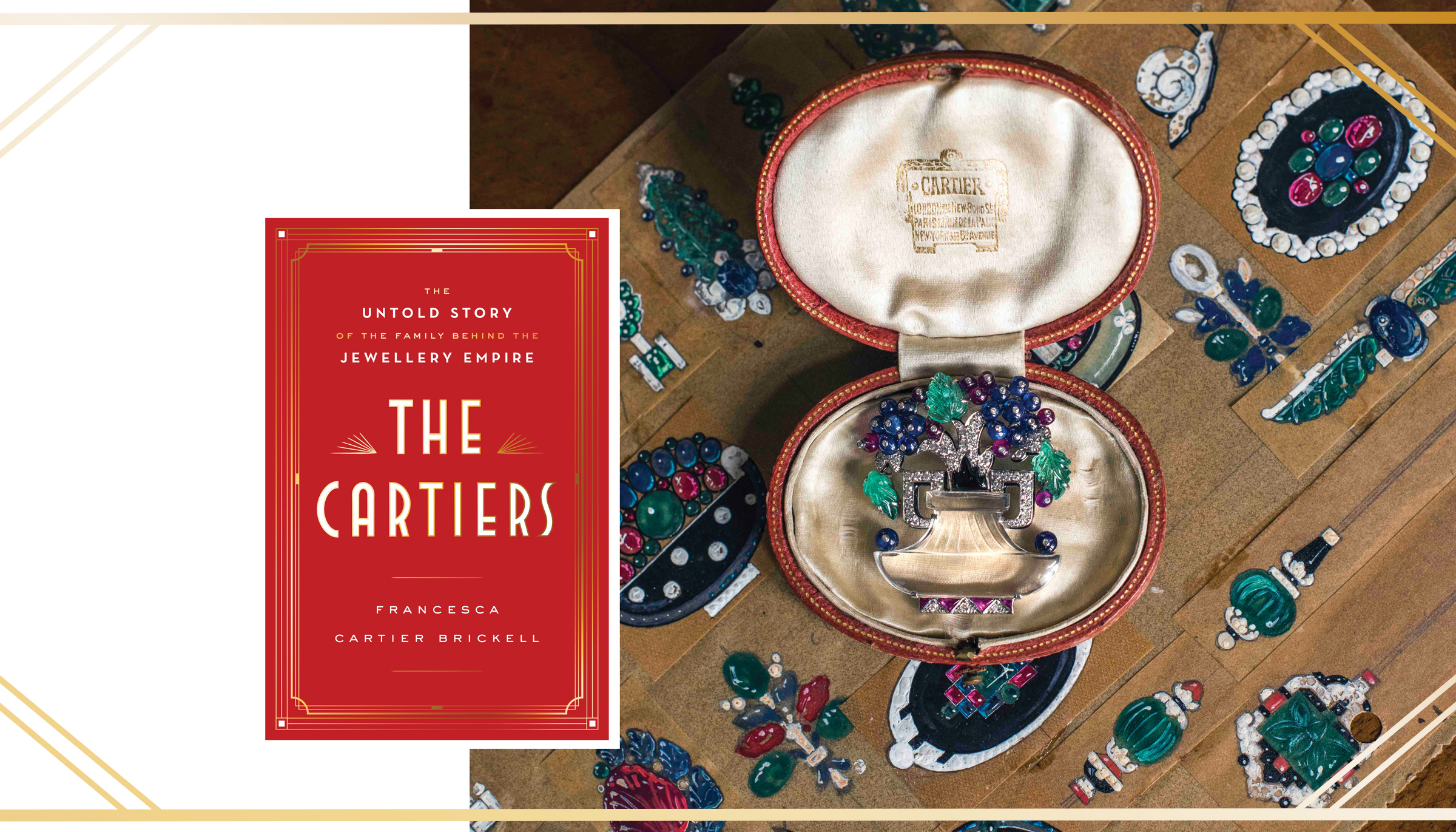Book Cover: 'The Cartiers: The Untold Story' by Francesca Cartier Brickell. 

 

Right: Early 'Tutti Frutti' Designs Inspired by Jacques Cartier's Indian Travels. 