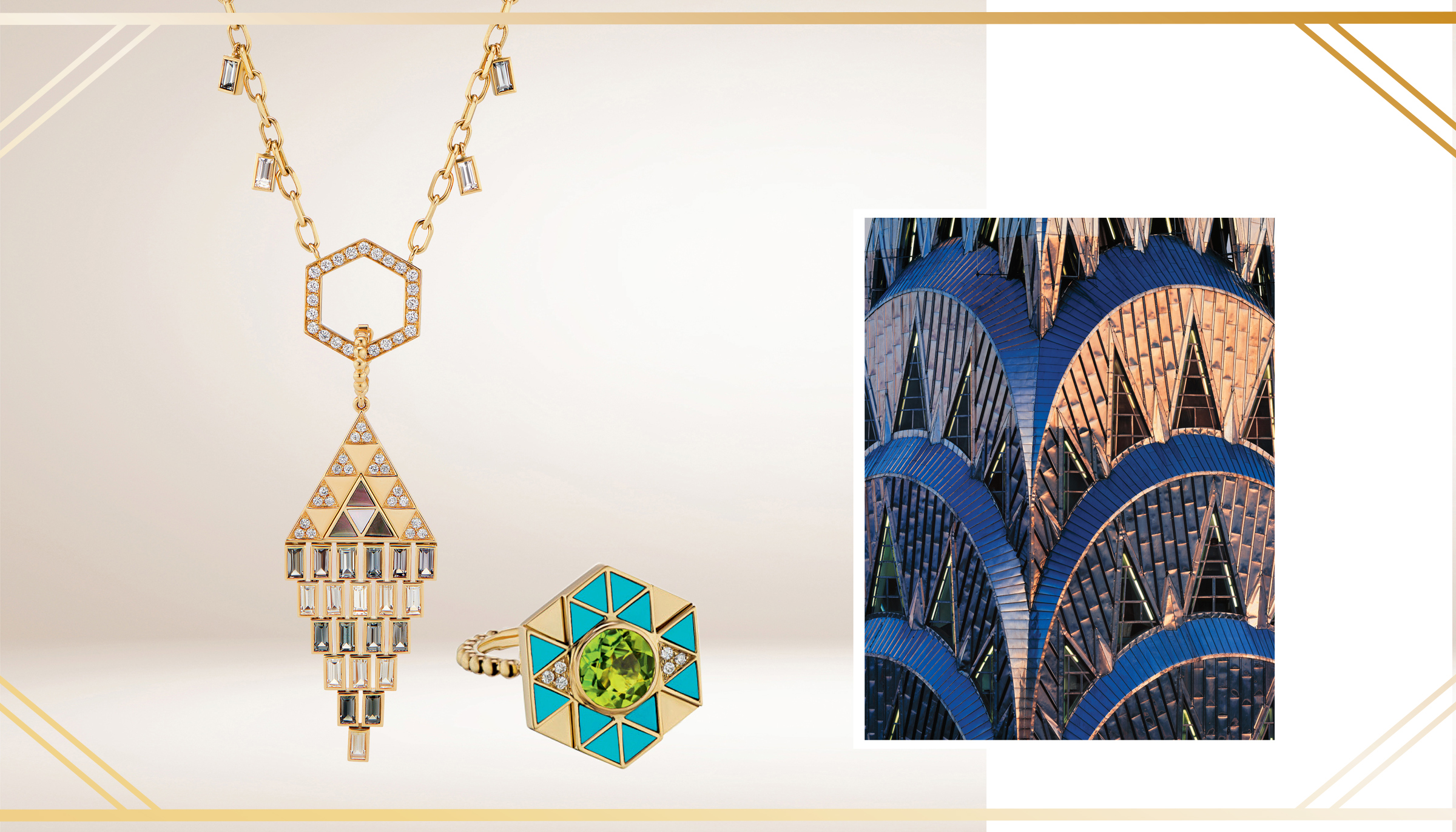 Left: Opulent Emerald and Diamond Jewellery Set by Birdhichand Ghanshyamdas Jewellers 

 

Right: Architectural Splendor: Art Deco Building on Mumbai’s Marine Drive.